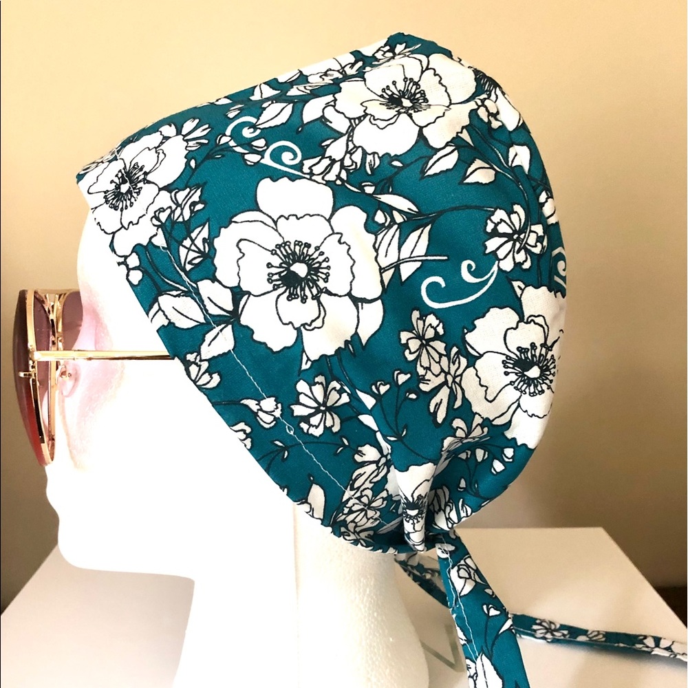 New scrub cap hat made blue & white design fabric